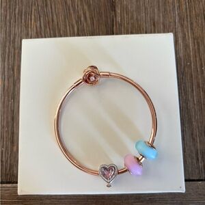 Pandora Rose Gold Bracelet with Heart and Pastel Charms